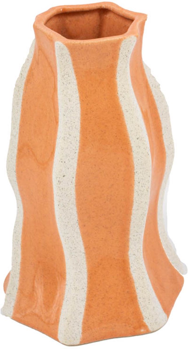 Homebound by Kolony HomeBound by KY | Aardewerk vaas stripes sandstone | vaas | 14,3x13,3x22cm Oranje