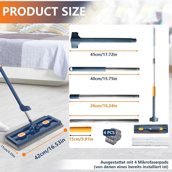 Darryy grote platte mop met uitwringfunctie, 360° draaischarnier