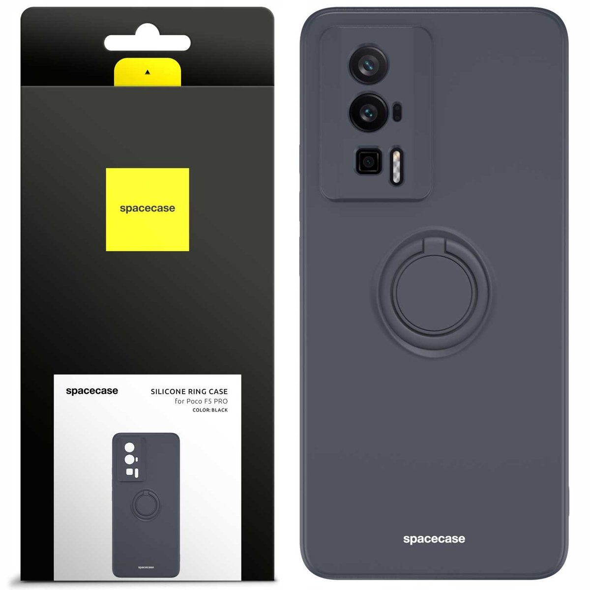 Spacecase Siliconen Ringcase Voor Poco F5 Pro Zwarte Case Cover