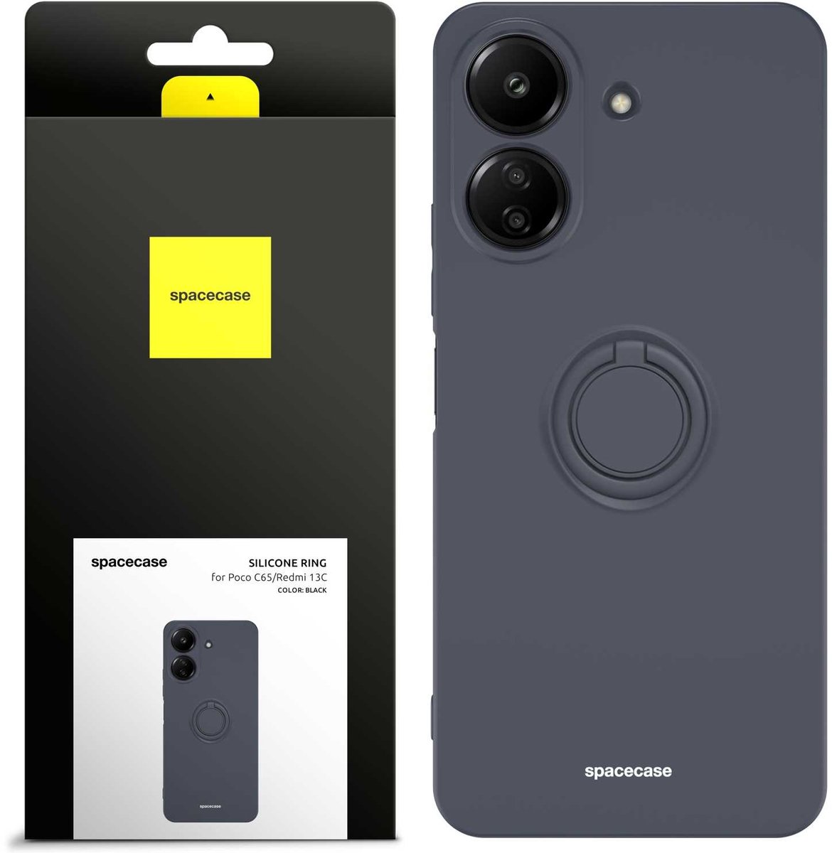 Spacecase Siliconen Case Ring Voor Xiaomi Redmi 13C 4G Poco C65 Zwart