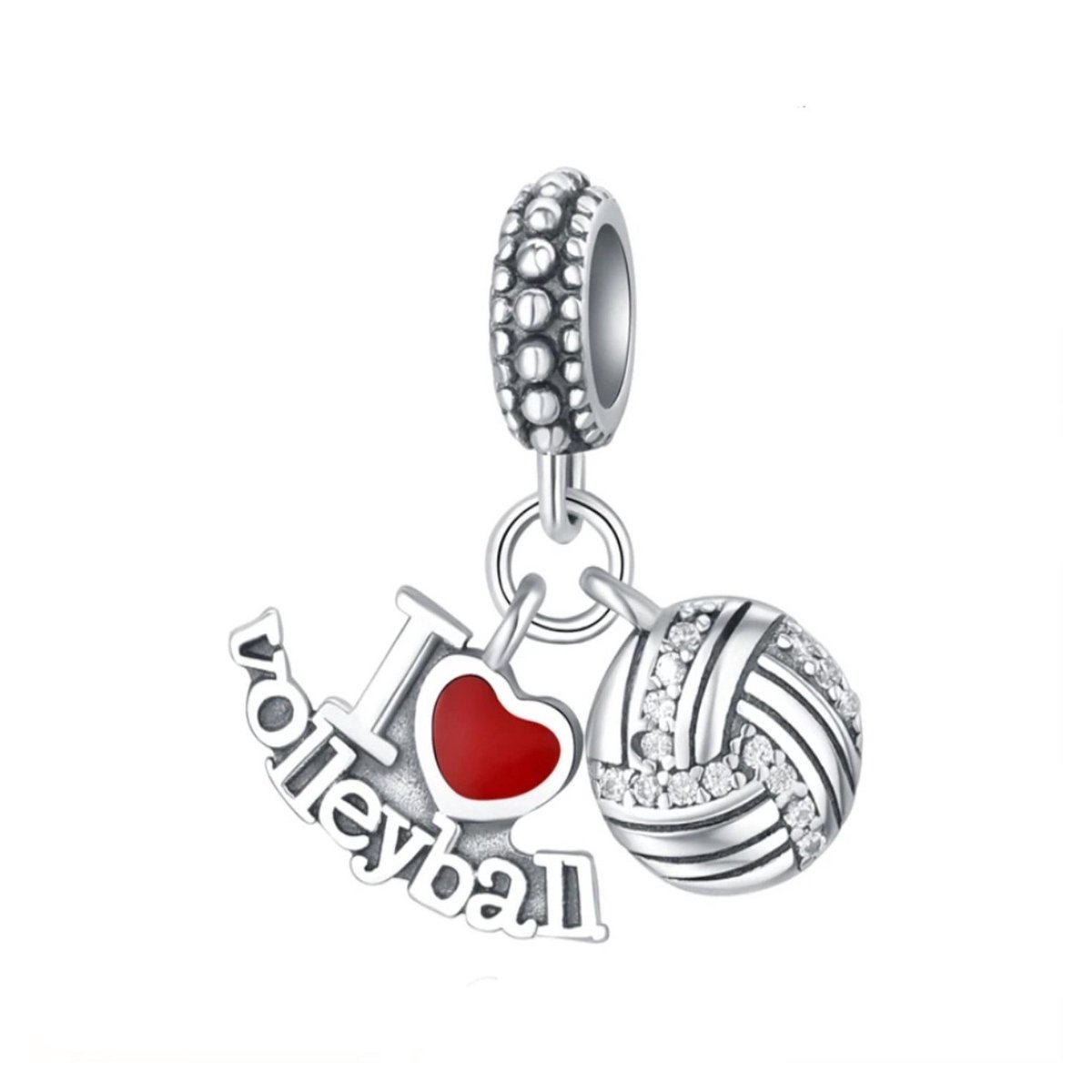 SportPresent® - Sportbedel - I Love Volleyball - Bedel voor Armband - Geschikt voor armband - Sport - Volleybal - Zilver - 925 - Waterpolo - Hart - Sport - BedelArmband-Kado - Team