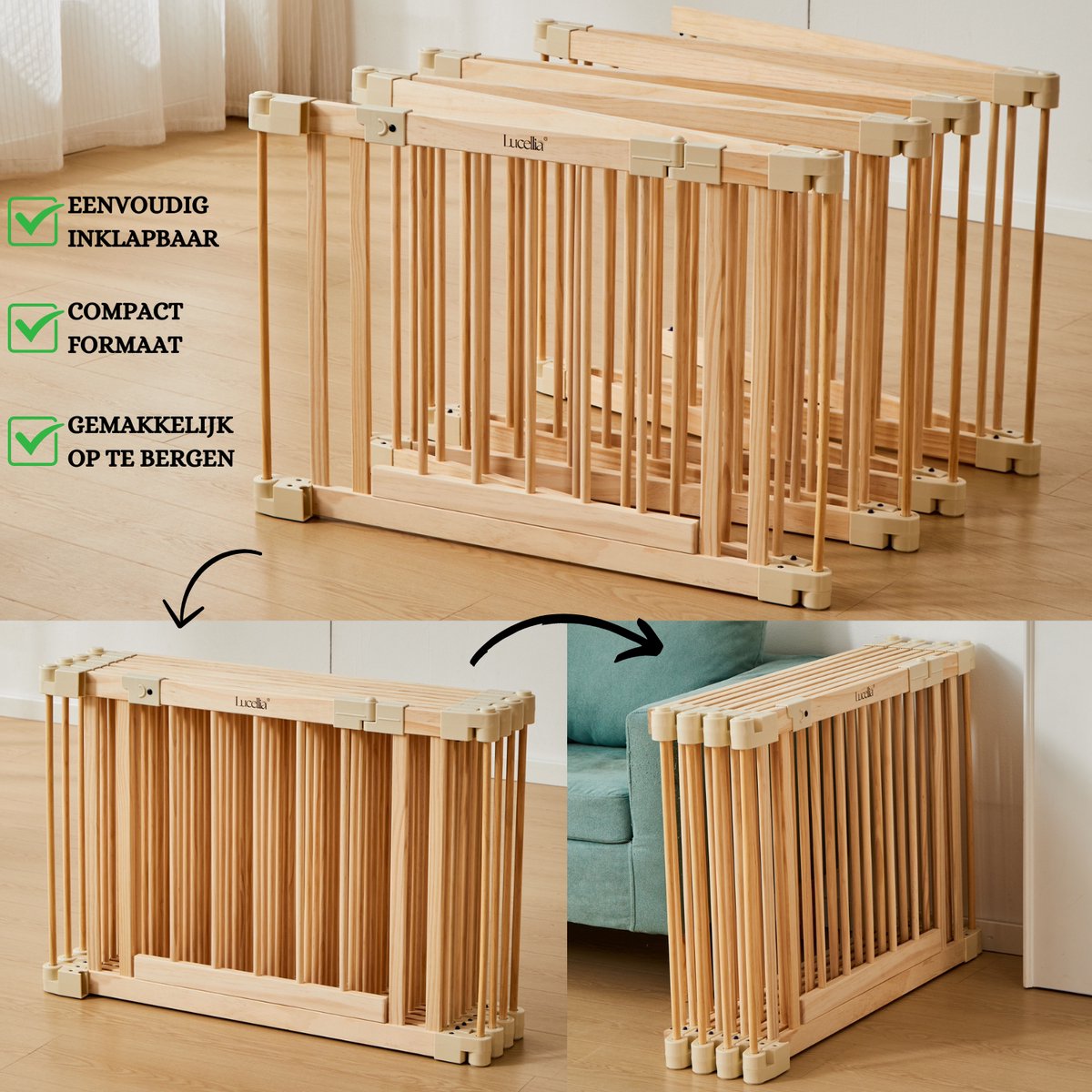 Lucellia® Houten Grondbox Baby XL 192x192 cm – Inklapbare Speelbox Hout – Kinderbox, Kruipbox, Playpen & Baby Box – Volledig Voorgemonteerd – Prime Wood – foto 3