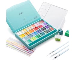 HIMI - Gouache - Twin split cups - set van 48 kleuren - 12g - 3 penselen - Turquoise