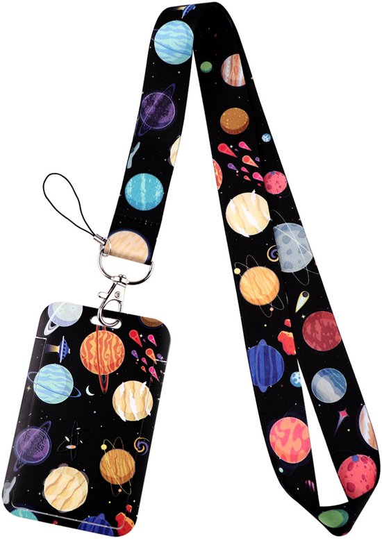 Foto: Travel cords keycord met pashouder planeten uitschuifbaar eenzijdig transparant venster lanyard passen sleutels en telefoon planets met telefooncord hardcase