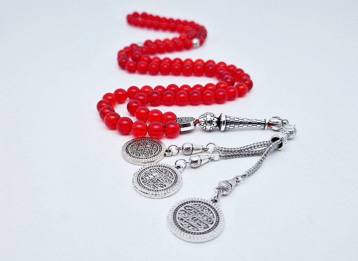 Handgemaakte tesbih "Tasbih" natuursteen "Rode kwarts" - Aantal kralen 99 - Diameter kralen 8MM - met metaal tassel "Qustantinia" - Een mooi cadeau-idee