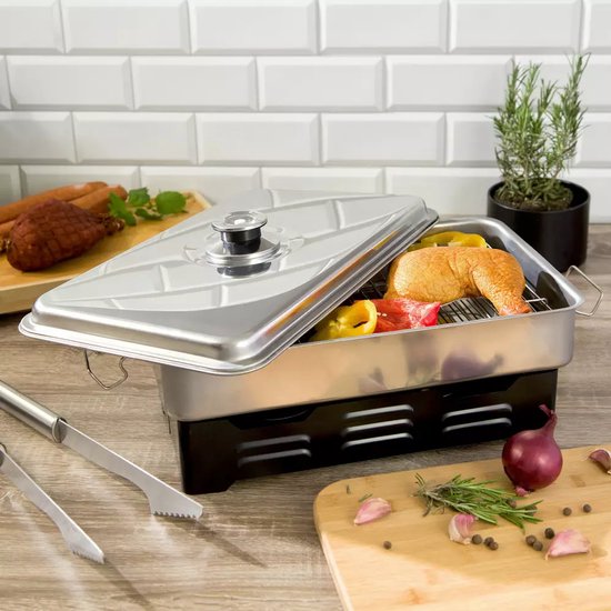 Kinghoff Balkon Roker met Thermometer - RVS, Compact en Draagbaar - Ideaal voor Vis, Kip en Vlees - Barbecue Roker - BBQ Smoker van Kinghoff — afbeelding 4