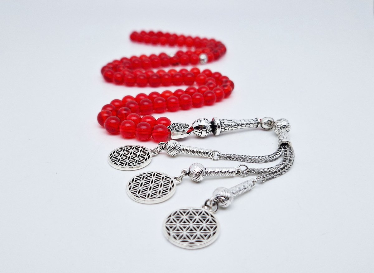 Handgemaakte tesbih "Tasbih" natuursteen "Rode kwarts" - Aantal kralen 99 - Diameter kralen 8MM - met metaal tassel "Harmonie" - Een mooi cadeau-idee