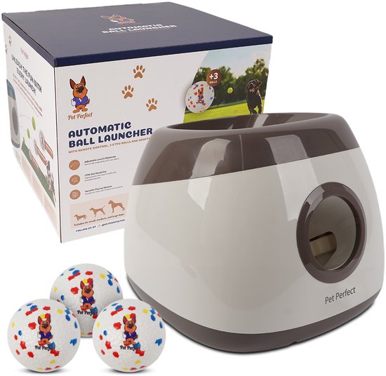 Pet Perfect Automatische Ballenwerper XL - Hondenspeelgoed - Oplaadbaar - Incl. 3 ETPU ballen & Afstandbediening - 3 Werpafstanden - Grijs