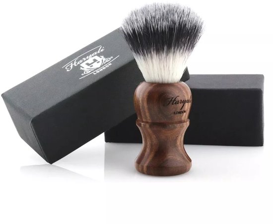 Complete scheerset van hout en metaal met scheerkwast, scheerstandaard, scheermes, scheerkom en zeep, cadeau voor hem (houten scheerset)