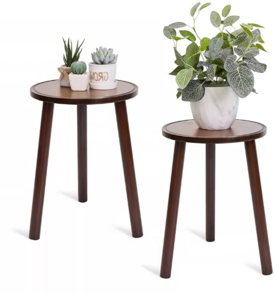 Tables d'appoint - 2 pièces - Bamboe - Rondes - Style milieu du siècle - Petite table basse et support pour plantes - Durables et faciles à assembler