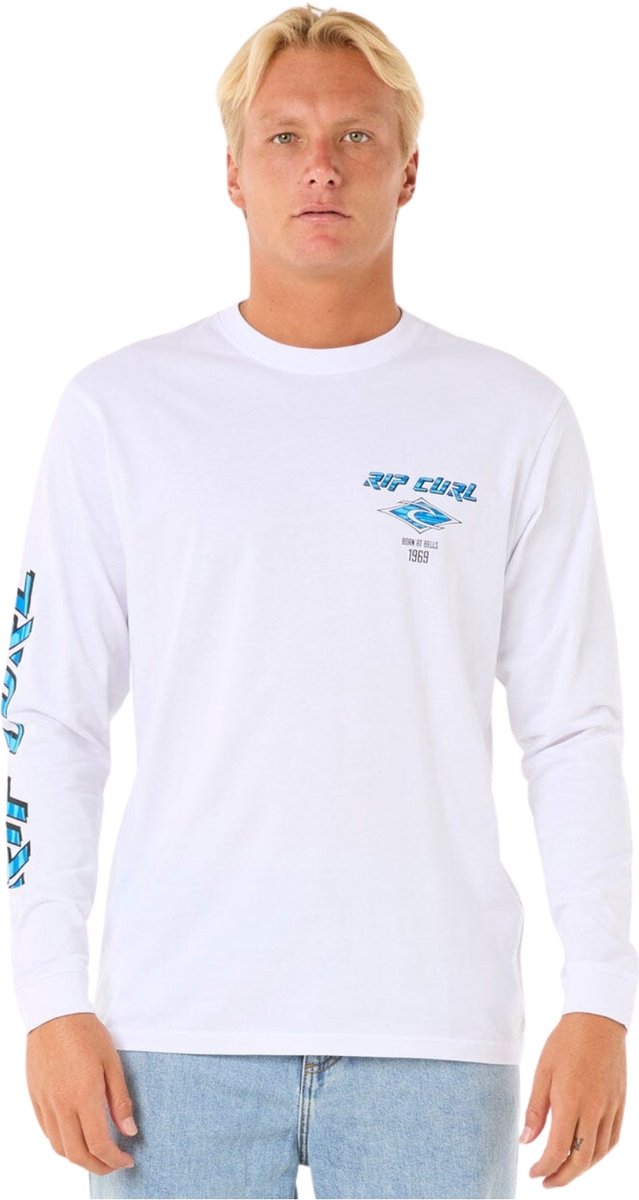2025 Rip Curl Heren Fade Out Icon Long Sleeve Tee - White