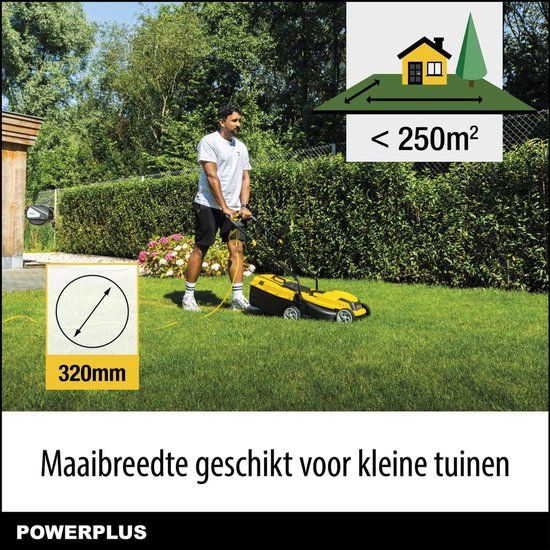 Powerplus Elektrische grasmaaier POWEG62205, 1300 W motor en 30 L opvangzak voor een tuin tot 250 m², zonder oplaadbare accu