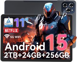 TABWEE W90 Tablet - 24GB RAM - 256GB ROM - 11 Inch - 8000 mAh - 5G WiFi - BT5.0 - Android 15 - Dubbele Simkaart - Grijs
