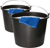 2x Stevige huishoud emmers 12 liter - Schoonmaak emmer - Bouwemmer - Huishoud emmer - Zwart