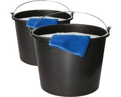 2x Stevige huishoud emmers 12 liter - Schoonmaak emmer - Bouwemmer - Huishoud emmer - Zwart