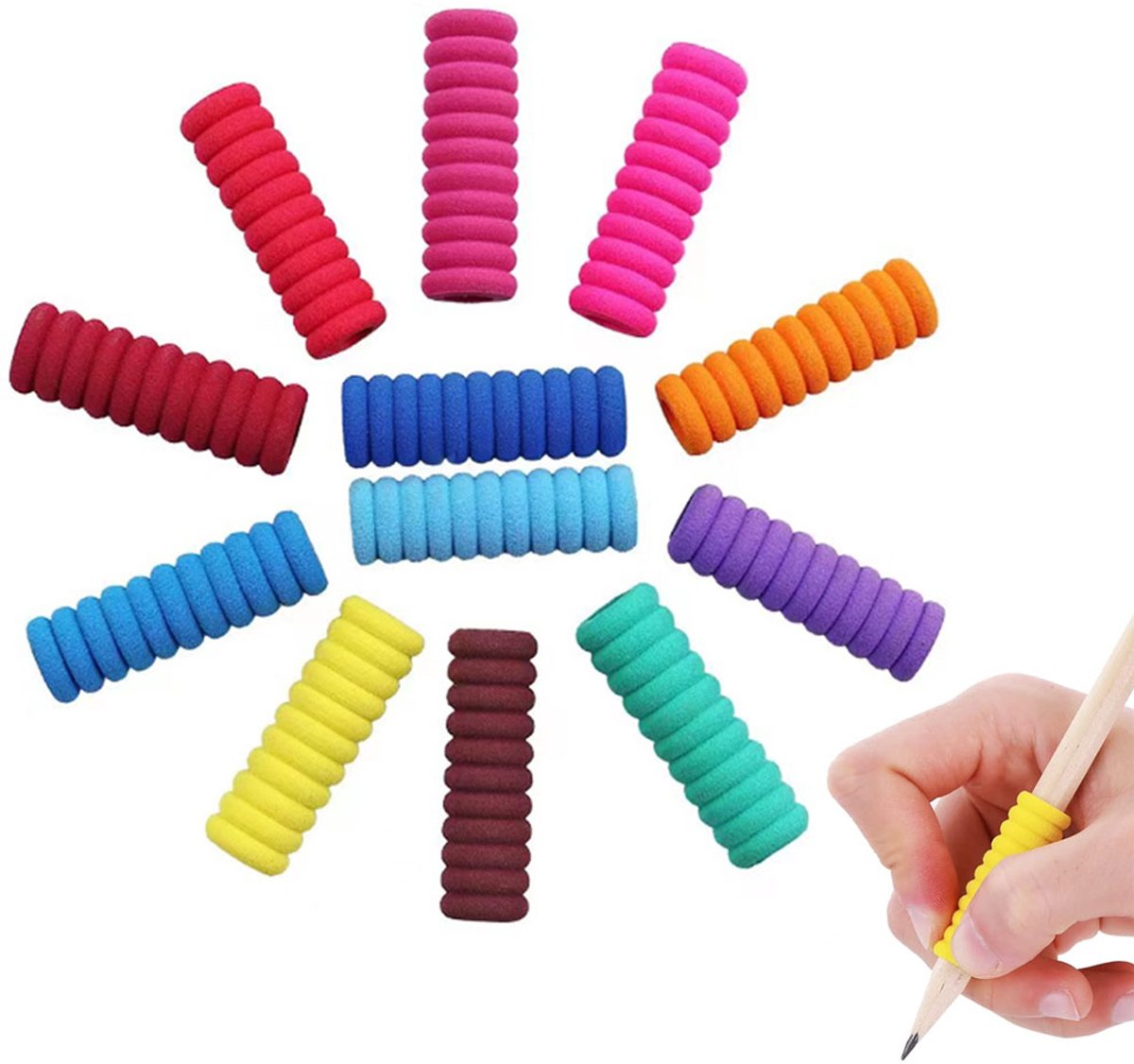 Giantree Siliconen potloodgrepen, 8 stuks ergonomische schrijfhulp voor kinderen, universele potloodgrepen Giantree Siliconen potloodgrepen, 8 stuks ergonomische schrijfhulp voor kinderen, universele potloodgrepen