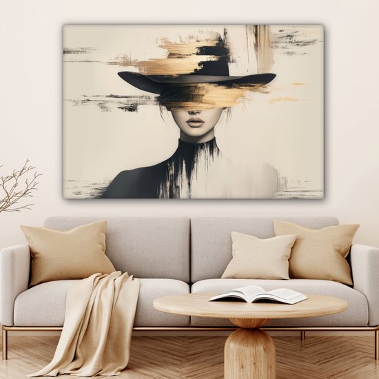 Peinture sur toile 120x80 cm - Décoration murale Femme - Chapeau - Peinture - Décoration murale salon - Décoration chambre - Accessoires chambre - Peintures sur toile