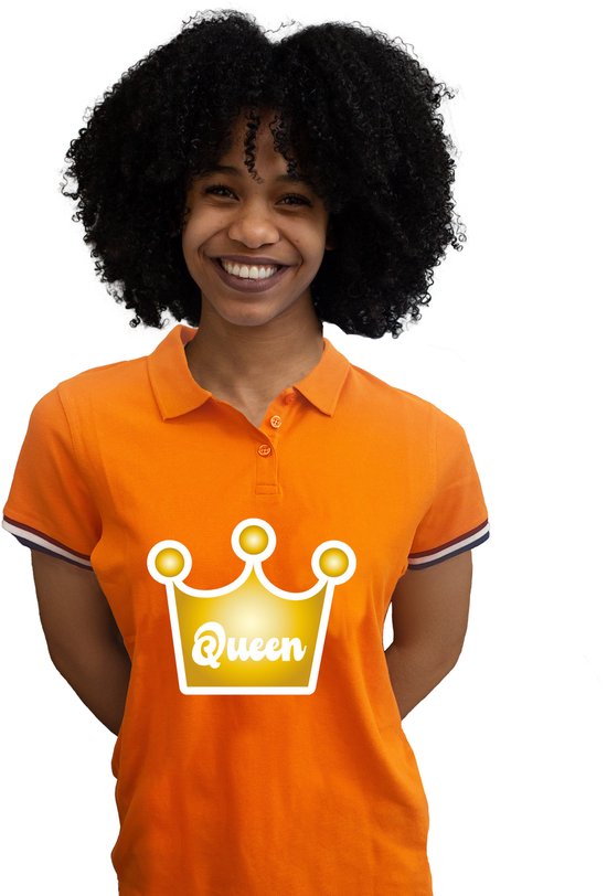 Bellatio Decorations Koningsdag verkleed polo kroon - Queen - oranje - dames XL