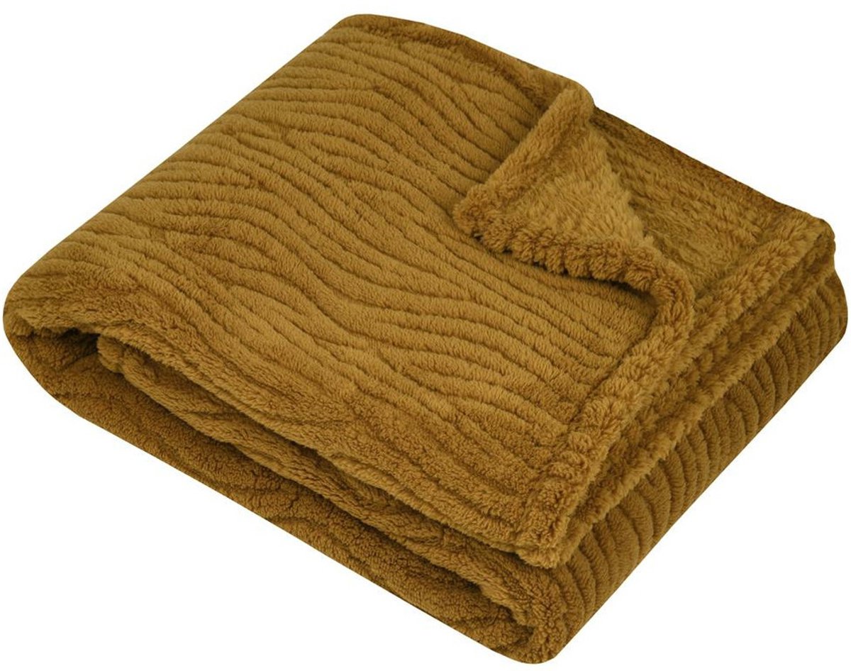 Stof Textiles Plaid / bankdeken / bedsprei Columbia - camel - 180 x 220 cm - zachte polyester stof - 2 persoons