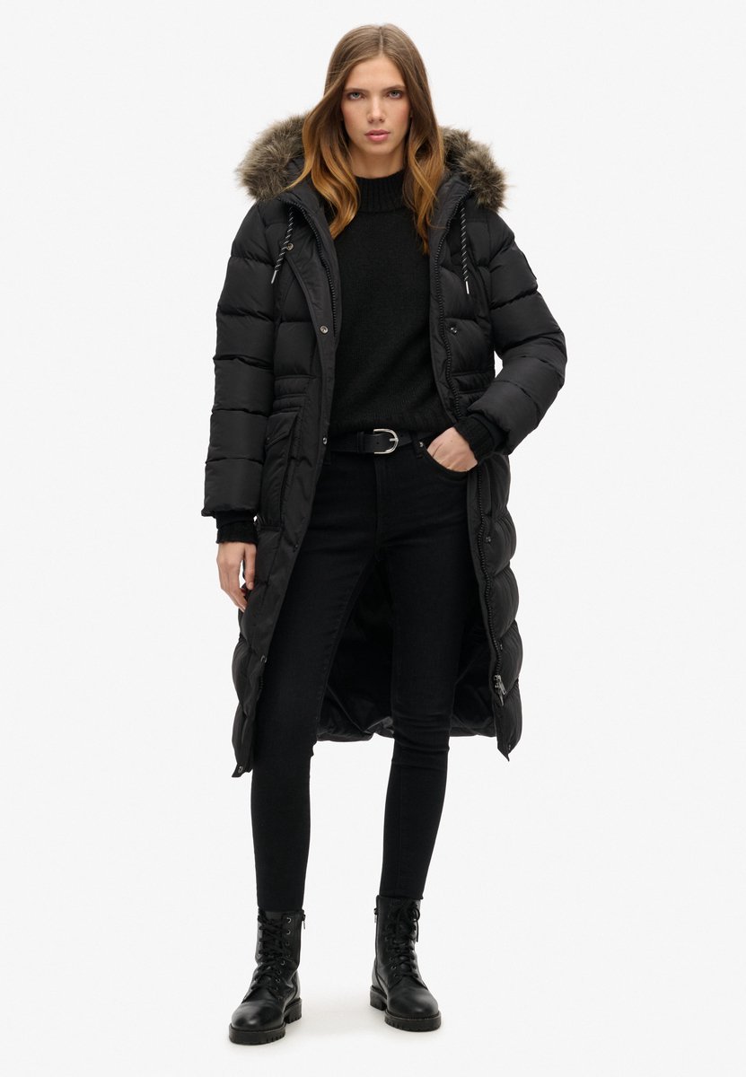 Superdry Everest Faux Fur Longline Winterjas Dames Zwart