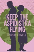 Boek 'Keep the Aspidistra Flying' van George Orwell. Silhouetten van een man en vrouw met tekst.