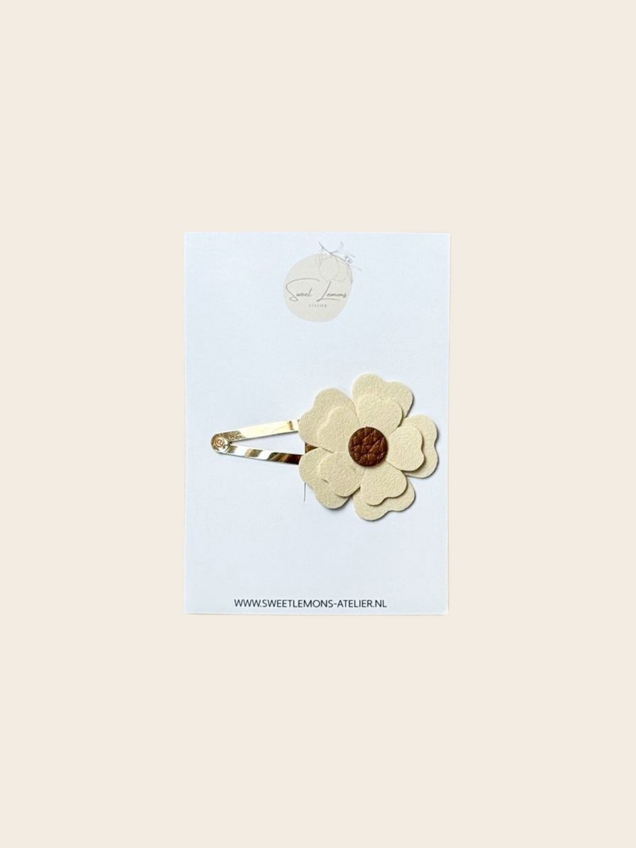 Flowerly Suède White - Klikklak Bloemen Haarspeldje - Meisjes Haarspeldjes - Haaraccessoires Voor Kinderen
