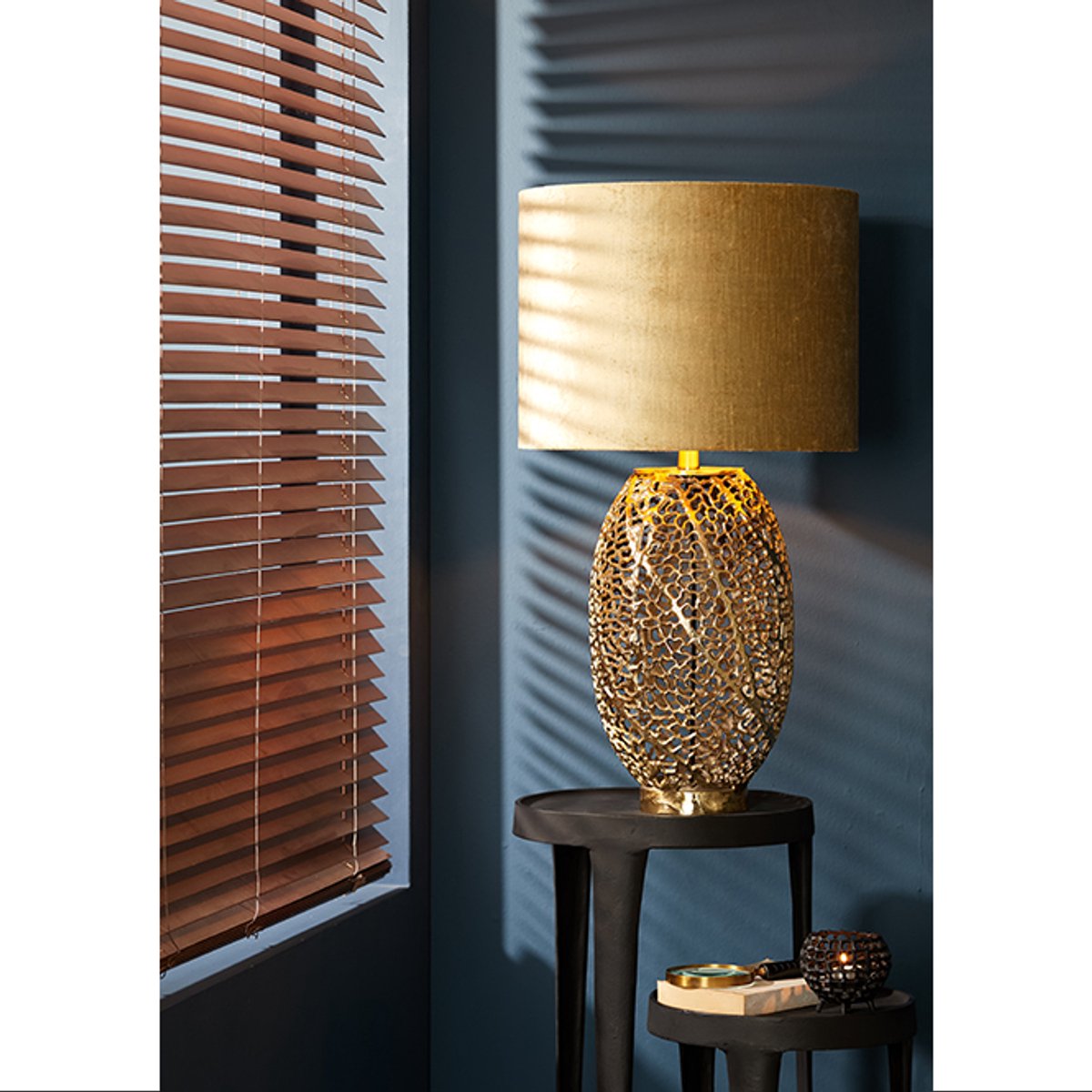 Retro goud met bruine tafellamp Light & Living Pleat