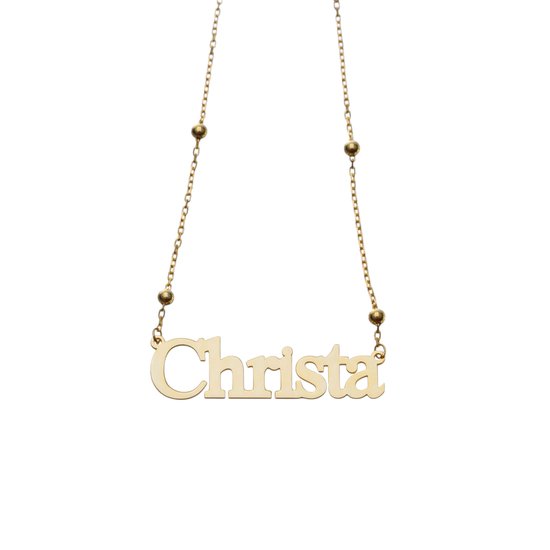 Collier personnalisé en or 14 carats pour femme et homme – Chaîne perlée de 45 cm – Collier unisexe fait main avec nom – Cadeau d'anniversaire Perfect pour femme et homme