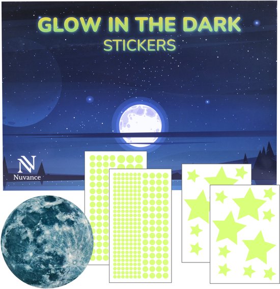 Nuvance - Glow in the Dark Sterren en Maan - 442 Stuks - Muurstickers Kinderkamer