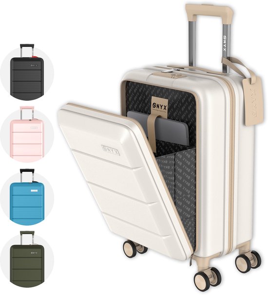 ONYX Handbagage Koffer 35 Liter - Spinner wielen - Lichtgewicht Trolley - Reiskoffer met Dubbel TSA Slot - Handig voorvak - 55 cm - Beige