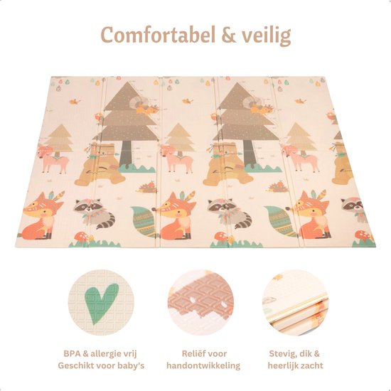 Tapis de jeu - Double face - Tapis de jeu - Tapis de jeu Bébé - Tapis de jeu Bébé - Tapis de jeu en mousse - 150 x 200 cm - Pliable - Avec sac de voyage - Beige