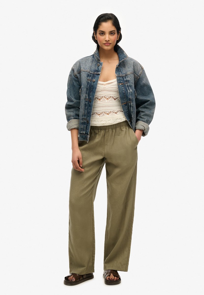 Superdry Linnen broek met trekkoord Dames Broeken Groen