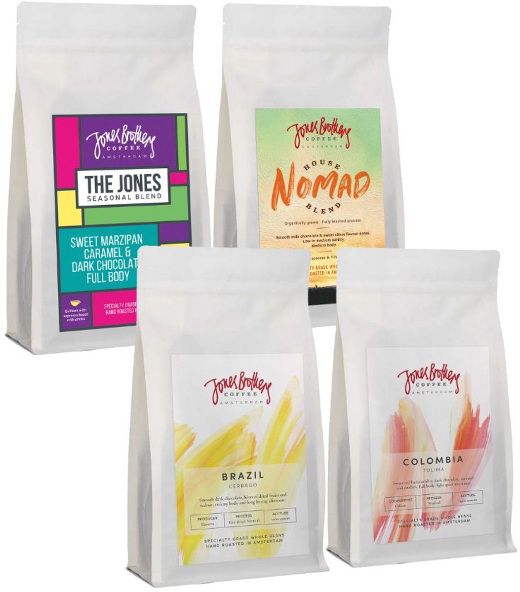 Goedkoopste Jones Brothers Coffee Proefpakket - specialiteit koffiebonen – 4 x 250 gram