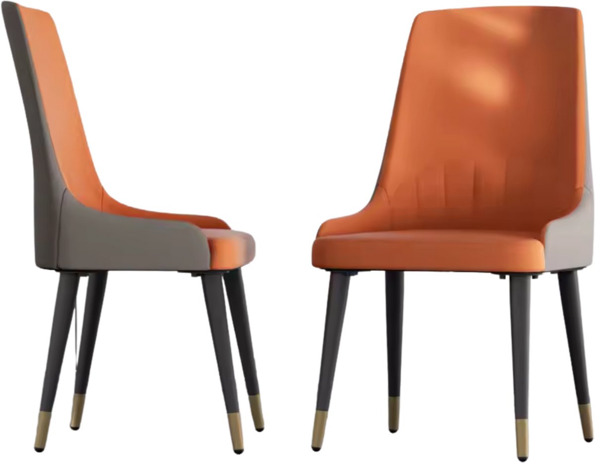 In And Outdoormatch Luxe Eetkamerstoelen - Set van 2 - Microfiber Leder - Hoge Rugleuning - Leeuwenkop Decor - Oranje
