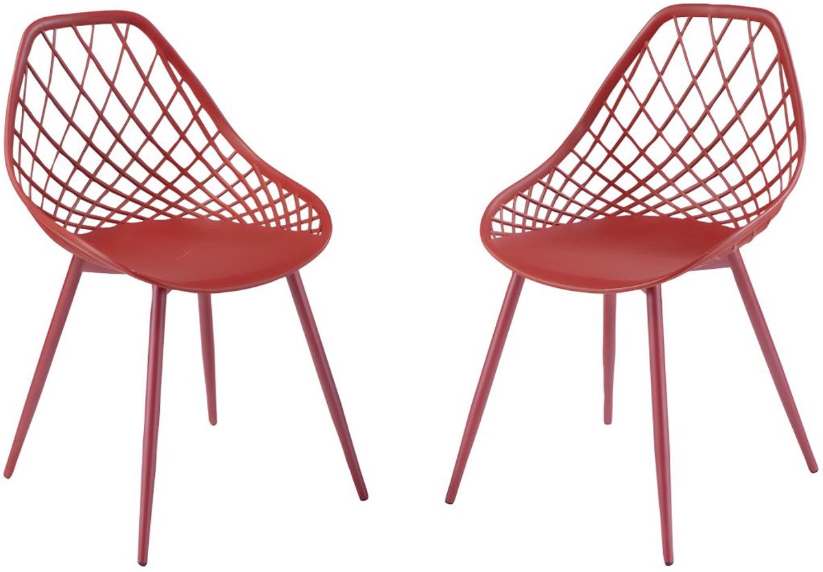 Set van 2 terracotta tuinstoelen van polypropyleen met metalen poten.