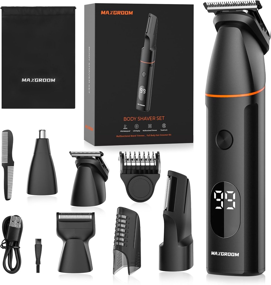 4-in-1 Lichaamshaar Trimmer voor Mannen met Waterdichte Functie en USB-oplader