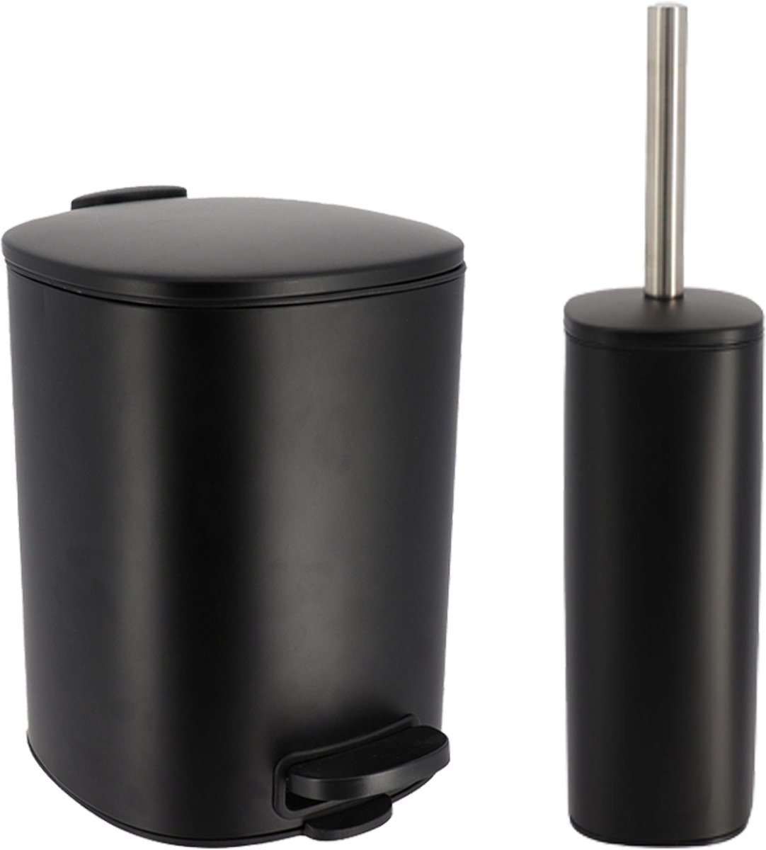 Tendance toilet/badkamerset Elegance - afvalbak en toiletborstel - metaal - zwart