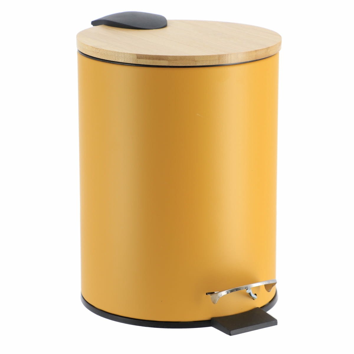 Tendance Badkamer prullenbak/afvalbak Bamboo vibe - soft close - okergeel - 3 liter - metaal