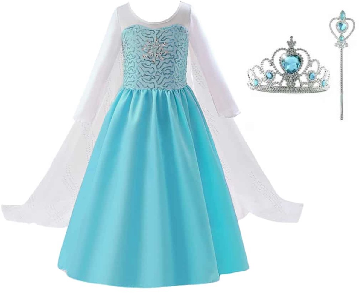 Het Betere Merk prinsessenjurk meisje - Frozen verkleedkleding - prinsessen speelgoed - Elsa jurk maat 134/140 - toverstaf - kroon