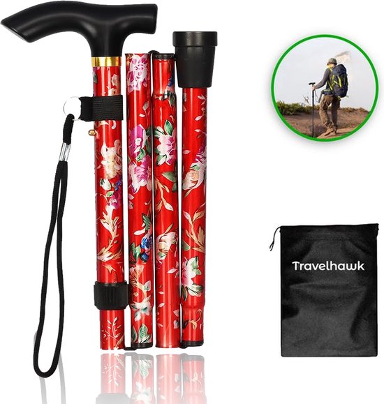 Opvouwbare Wandelstok met T-Handgreep en Extra Brede Anti-Slip Dop