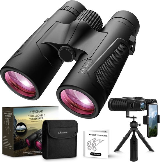 Kochar Verrekijker - 12x42 - Incl. Tripod en Telefoonhouder - BAK4 - Waterdicht - Verrekijker voor volwassenen & kinderen - Paarse lens