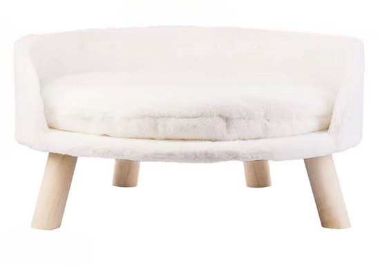 Lit pour chat de Luxe - Peluche douce - Pieds en bois - Coussin lavable - Hydrofuge