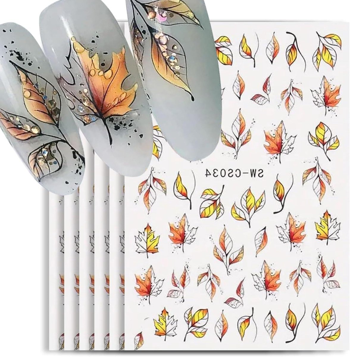 Herfst Esdoornblad Nagelstickers - Set van 6 stuks