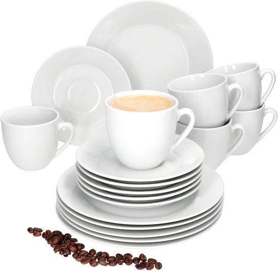 Service à café 18 pièces TOMMY en porcelaine blanche pour 6 personnes