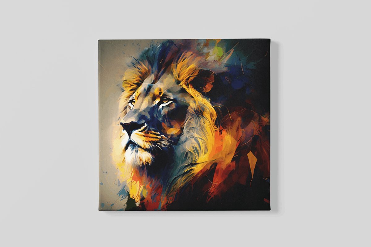 Trendex Global Canvas Schilderij - Leeuw - Kleurrijk - Dieren Schilderij - 40x40x2 cm