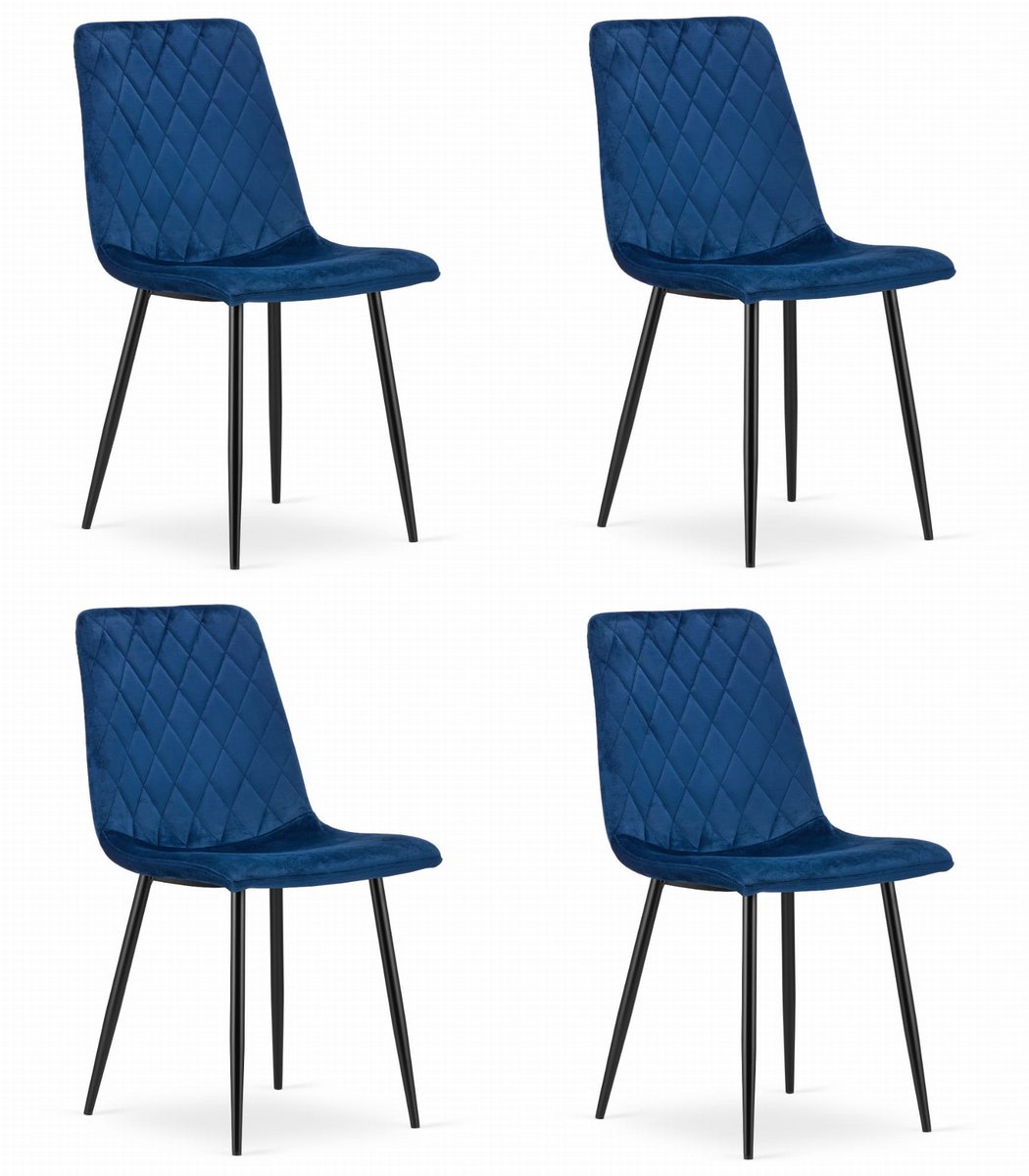 LEOBERT Set van 4 Eetkamerstoelen TURIN Donkerblauw – Velvet Bekleding, Modern, Ergonomisch Design, Zwarte Metalen Poten, Max. 120 kg