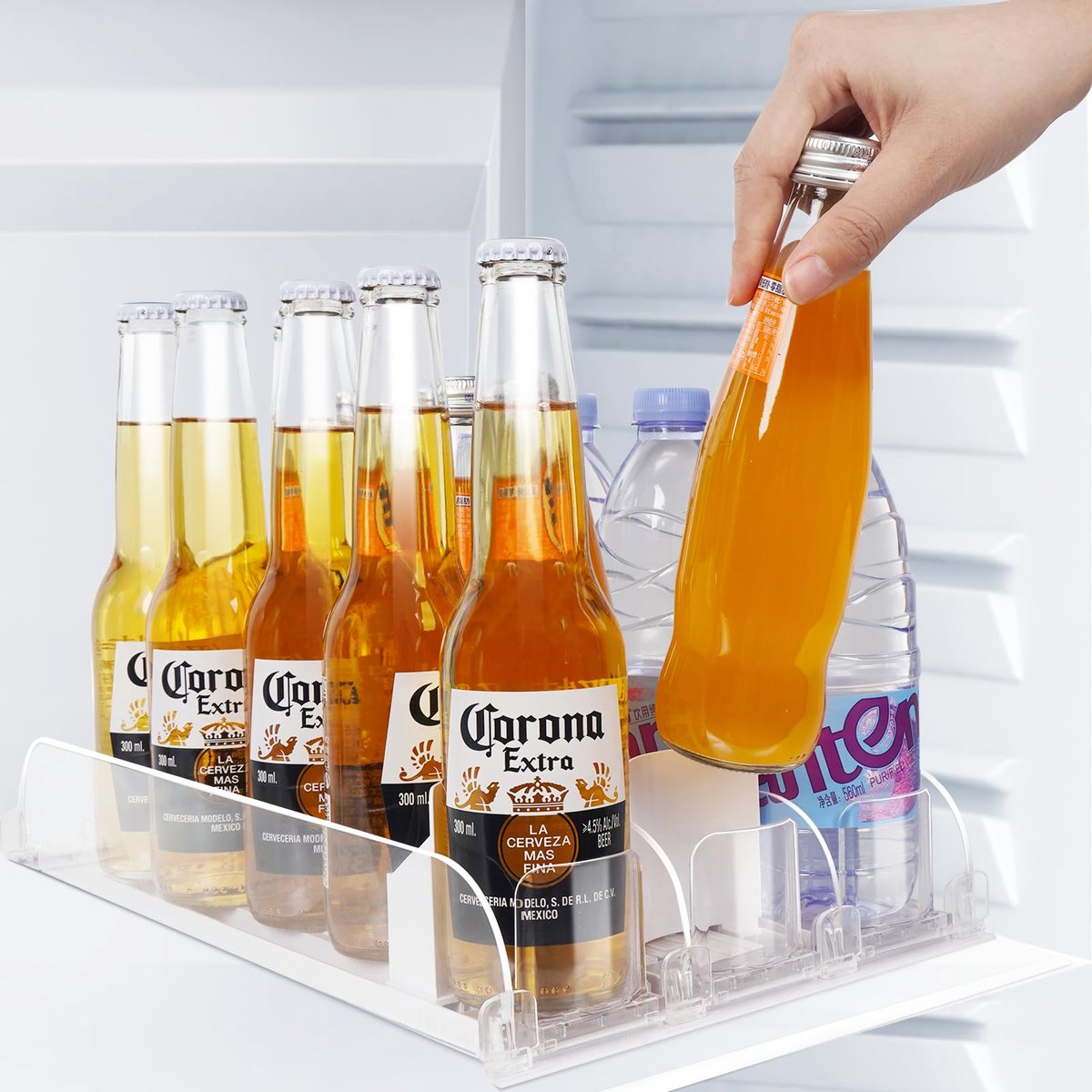 Efficiënte Koelkast Drankjes Organizer met Automatische Glijfunctie en Aanpasbare Breedte
