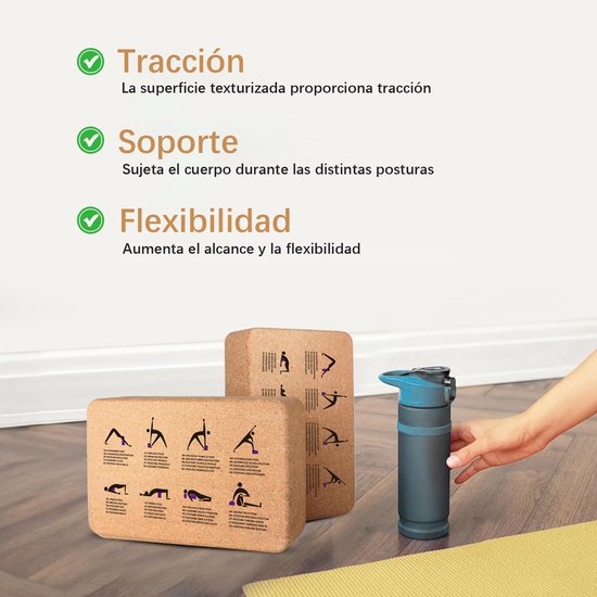 Cork Yoga Blocks 2 Pack Set -Natural Cork from Portugal, Yoga Blocks Non-Slip&Anti-Tilt for Women| Men, Lightweight, Odor-Resistant| Moisture-Proof, Perfect Yoga Equipment van Heathyoga — afbeelding 4