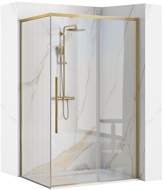 Rea Solar 100X80 + Receveur De Douche Cabine De Douche Or Brossé 100X80X195Cm