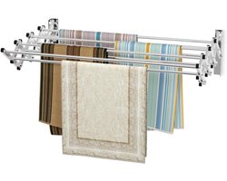 COSTWAY Droogrek voor wandmontage, wanddroger, uittrekbaar van roestvrij staal met 8 stangen, ruimtebesparende wandwasdroger, draagkracht 25 kg, voor bijkeuken, badkamer